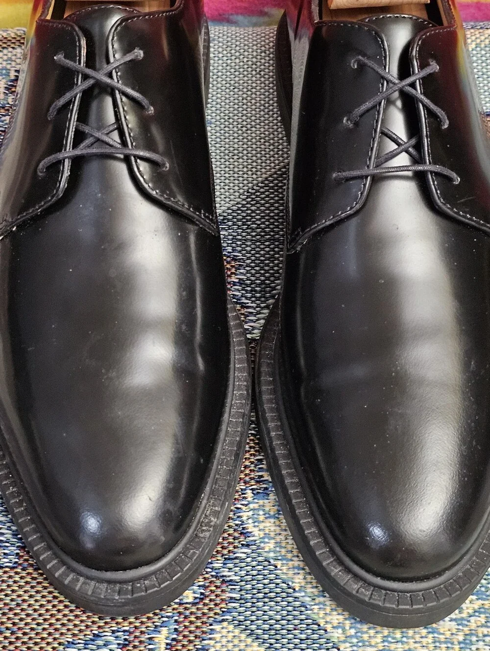 BOSS Larry Smooth Leather Derby Shoes Mens EU 44 US 11 Oxford Dress Black Lace